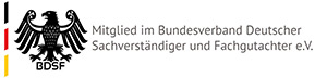 Logo: Mitglied im Bundesverband Deutscher Sachverständiger und Fachgutachter e.V.